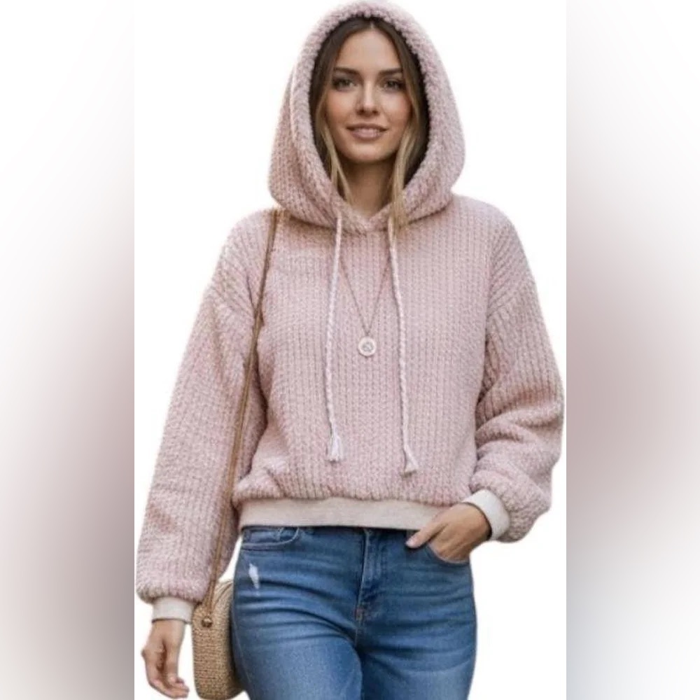 Anthropologie Saturday Sunday Dusty Pink Teddy Hoodie Size Medium Athleisure